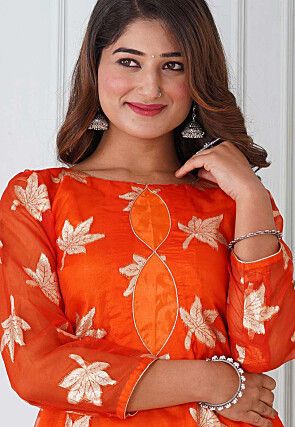 Woven Organza Pakistani Suit in Orange
