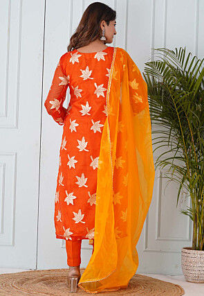 Woven Organza Pakistani Suit in Orange