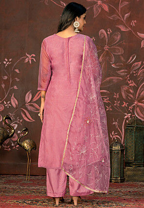 Woven Organza Pakistani Suit in Pink