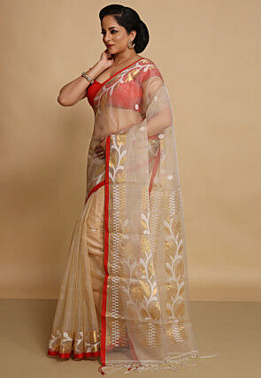 Woven Organza Saree in Beige