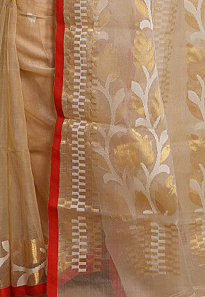 Woven Organza Saree in Beige