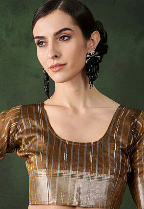 Woven Organza Saree in Brown