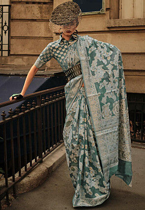 Woven Organza Saree in Dusty Green