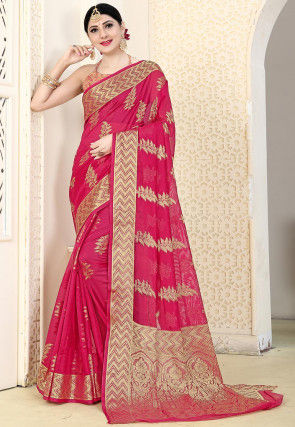 Woven Organza Saree in Fuchsia