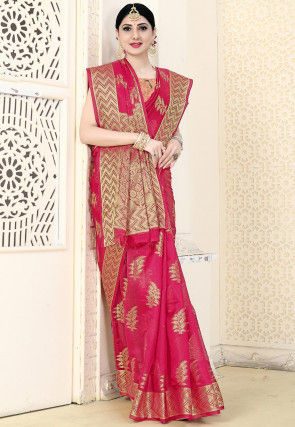 Woven Organza Saree in Fuchsia
