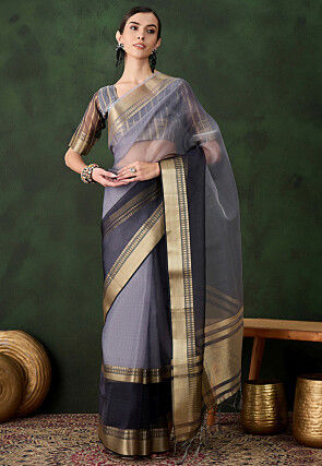 Woven Organza Saree in Grey