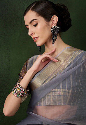 Woven Organza Saree in Grey
