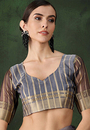 Woven Organza Saree in Grey