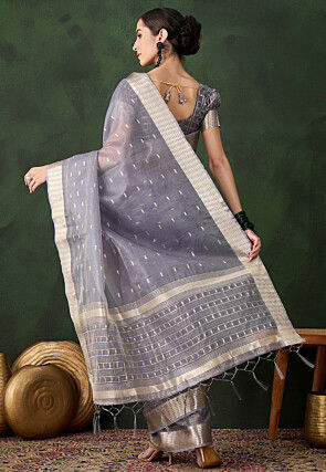 Woven Organza Saree in Grey