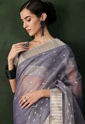 Woven Organza Saree in Grey