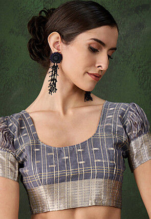 Woven Organza Saree in Grey