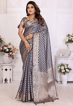 Woven Organza Saree in Grey