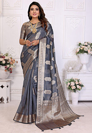 Woven Organza Saree in Grey