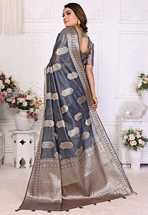 Woven Organza Saree in Grey