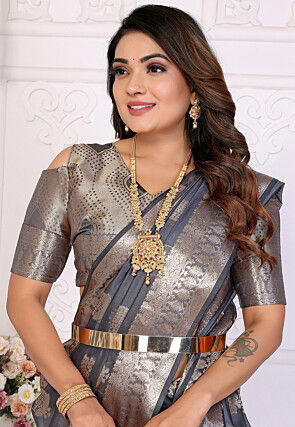 Woven Organza Saree in Grey