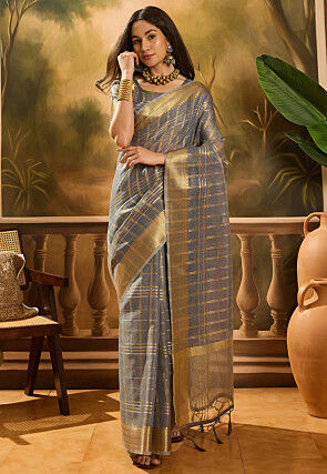 Woven Organza Saree in Grey