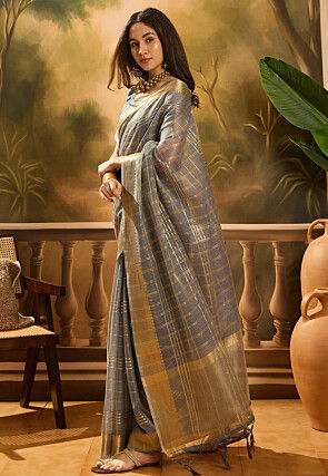 Woven Organza Saree in Grey