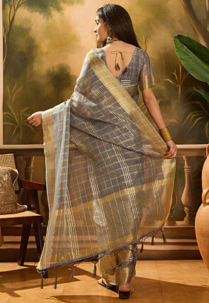 Woven Organza Saree in Grey