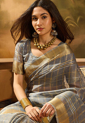 Woven Organza Saree in Grey