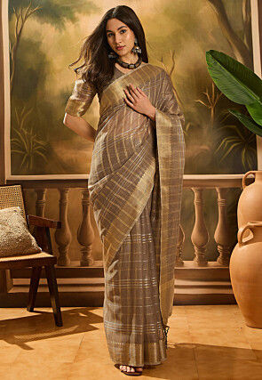 Woven Organza Saree in Grey