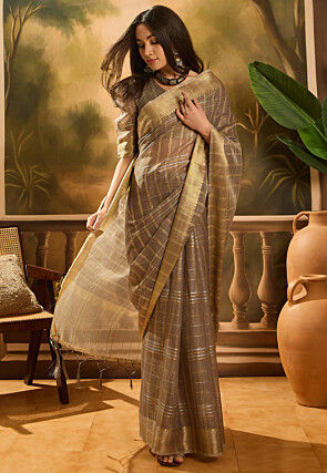 Woven Organza Saree in Grey