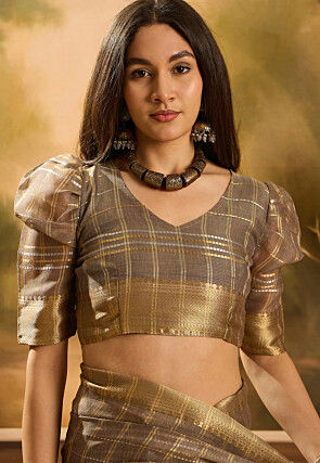 Woven Organza Saree in Grey