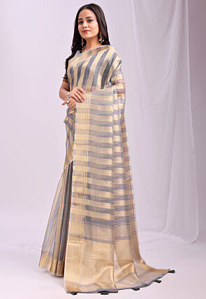 Woven Organza Saree in Grey
