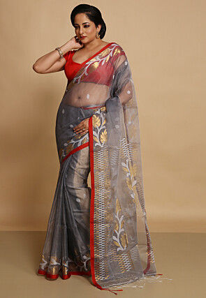 Woven Organza Saree in Grey