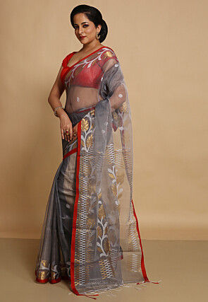 Woven Organza Saree in Grey