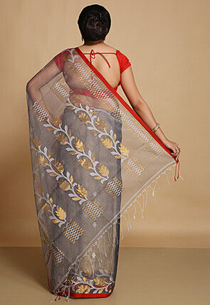 Woven Organza Saree in Grey