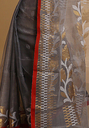 Woven Organza Saree in Grey