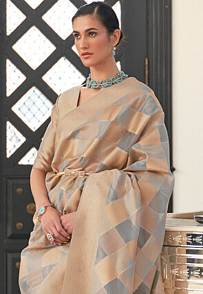 Woven Organza Saree in Grey