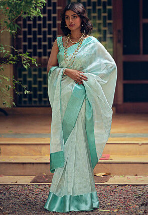 Woven Organza Saree in Light Blue