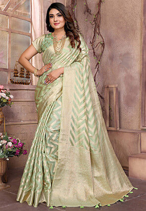 Woven Organza Saree in Light Green