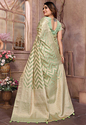 Woven Organza Saree in Light Green