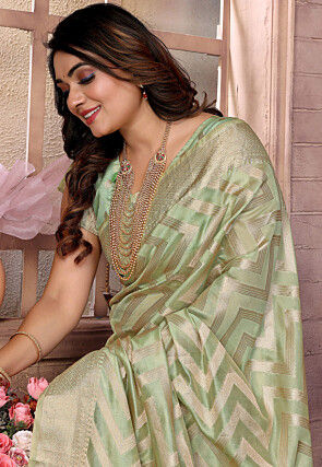 Woven Organza Saree in Light Green