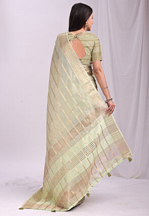 Woven Organza Saree in Light Green