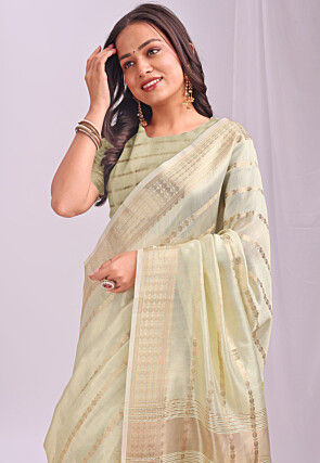 Woven Organza Saree in Light Green