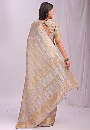 Woven Organza Saree in Light Grey