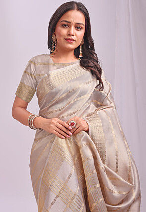 Woven Organza Saree in Light Grey