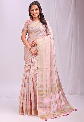 Woven Organza Saree in Light Old Rose