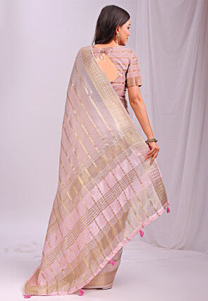 Woven Organza Saree in Light Old Rose