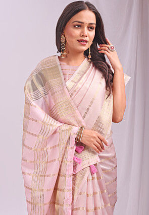 Woven Organza Saree in Light Old Rose