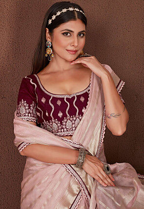 Woven Organza Saree in Light Pink