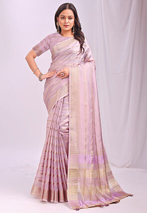Woven Organza Saree in Light Purple