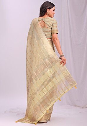 Woven Organza Saree in Light Yellow