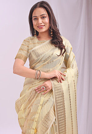 Woven Organza Saree in Light Yellow