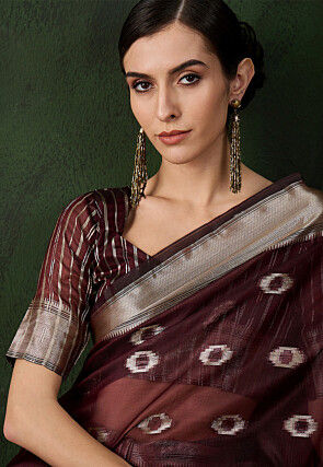 Woven Organza Saree in Maroon