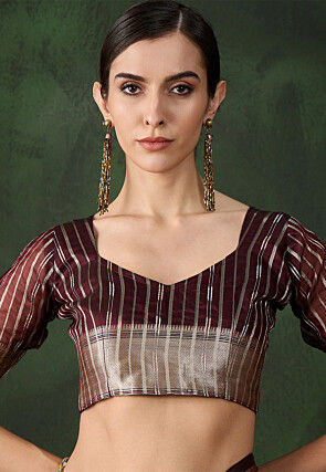 Woven Organza Saree in Maroon