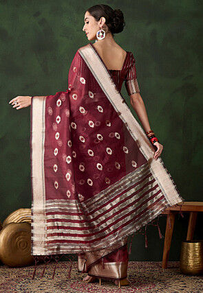 Woven Organza Saree in Maroon